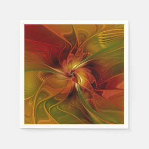 Abstract Red Orange Brown Green Fractal Art Flower Napkins