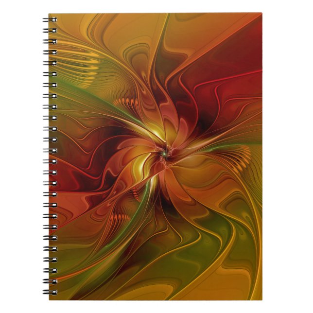 Abstract Red Orange Brown Green Fractal Art Flower Notebook (Front)