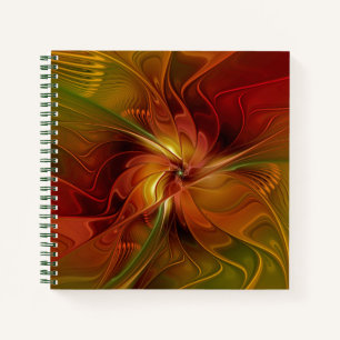 Abstract Red Orange Brown Green Fractal Art Flower Notebook