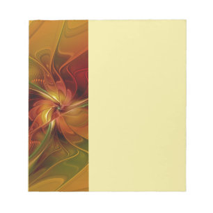 Abstract Red Orange Brown Green Fractal Art Flower Notepad