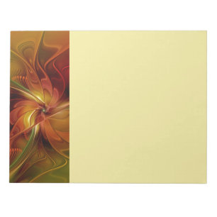 Abstract Red Orange Brown Green Fractal Art Flower Notepad