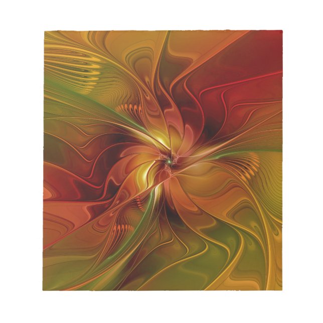 Abstract Red Orange Brown Green Fractal Art Flower Notepad (Front)