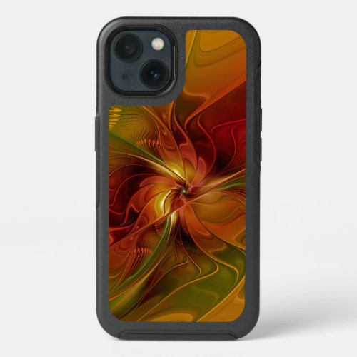 Abstract Red Orange Brown Green Fractal Art Flower iPhone 13 Case