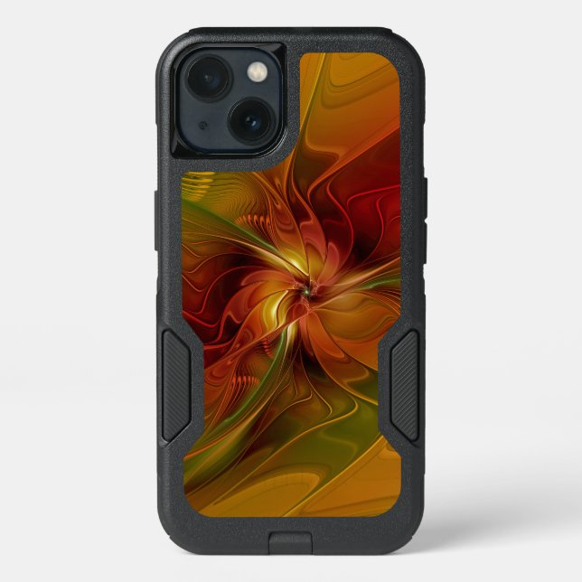 Abstract Red Orange Brown Green Fractal Art Flower Otterbox iPhone Case (Back)