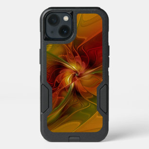 Abstract Red Orange Brown Green Fractal Art Flower iPhone 13 Case