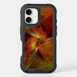 Abstract Red Orange Brown Green Fractal Art Flower iPhone 16 Case