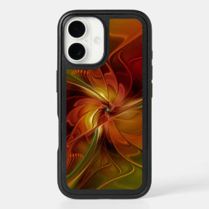 Abstract Red Orange Brown Green Fractal Art Flower iPhone 16 Case