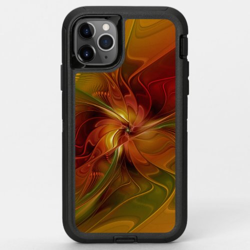 Abstract Red Orange Brown Green Fractal Art Flower OtterBox Defender iPhone 11 Pro Max Case