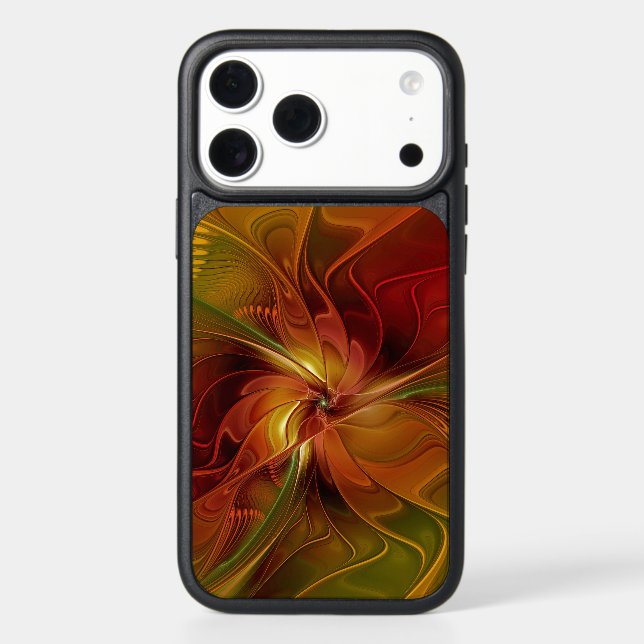 Abstract Red Orange Brown Green Fractal Art Flower Otterbox iPhone Case (Back)