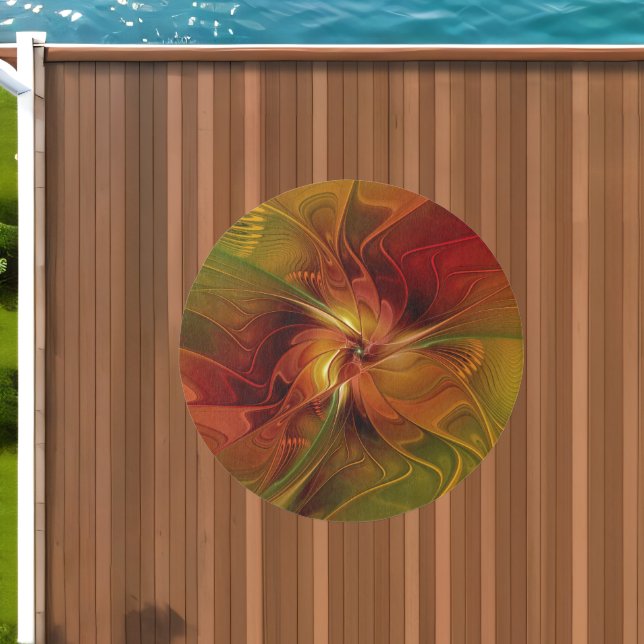 Abstract Red Orange Brown Green Fractal Art Flower Outdoor Rug (Insitu (Outdoor 1))