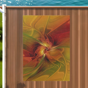 Abstract Red Orange Brown Green Fractal Art Flower Outdoor Rug