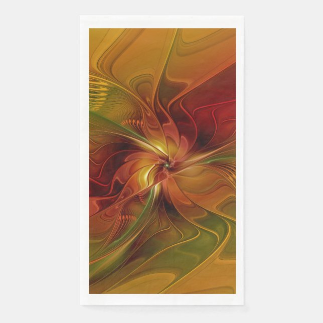 Abstract Red Orange Brown Green Fractal Art Flower Paper Guest Towels (Front)