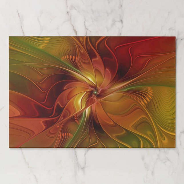 Abstract Red Orange Brown Green Fractal Art Flower Paper Pad (Front)