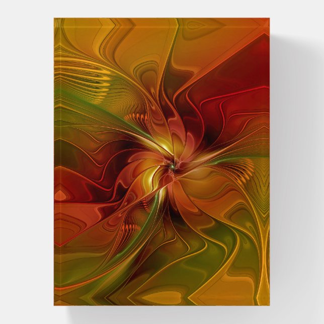 Abstract Red Orange Brown Green Fractal Art Flower Paperweight (Vertical)