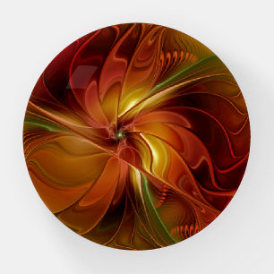 Abstract Red Orange Brown Green Fractal Art Flower Paperweight