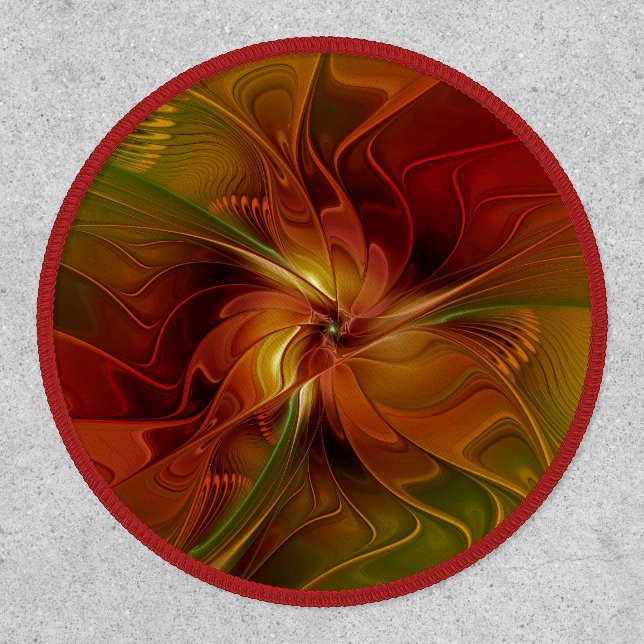 Abstract Red Orange Brown Green Fractal Art Flower Patch (Front)