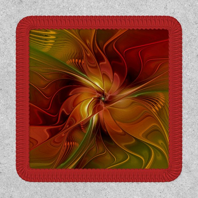 Abstract Red Orange Brown Green Fractal Art Flower Patch (Front)