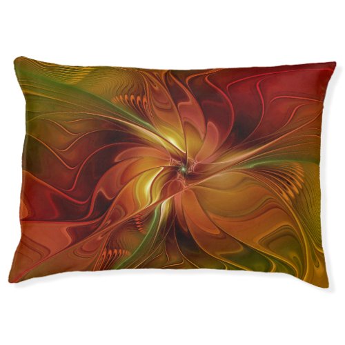 Abstract Red Orange Brown Green Fractal Art Flower Pet Bed