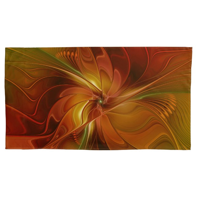 Abstract Red Orange Brown Green Fractal Art Flower Pillow Case (Front)
