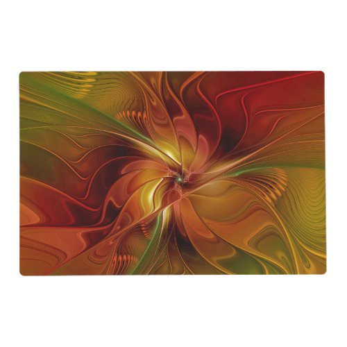 Abstract Red Orange Brown Green Fractal Art Flower Placemat