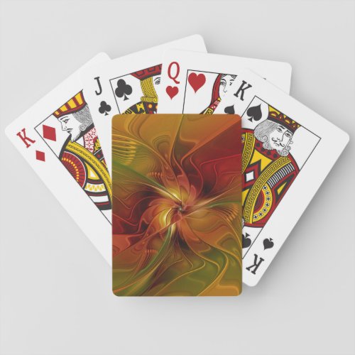 Abstract Red Orange Brown Green Fractal Art Flower Playing Cards