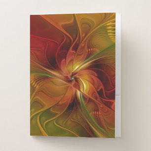 Abstract Red Orange Brown Green Fractal Art Flower Pocket Folder