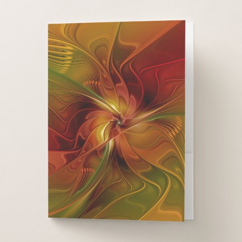 Abstract Red Orange Brown Green Fractal Art Flower Pocket Folder