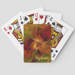 Abstract Red Orange Brown Green Fractal Art Flower Poker Cards