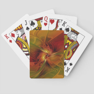 Abstract Red Orange Brown Green Fractal Art Flower Poker Cards