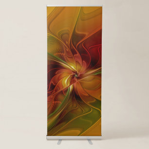 Abstract Red Orange Brown Green Fractal Art Flower Retractable Banner