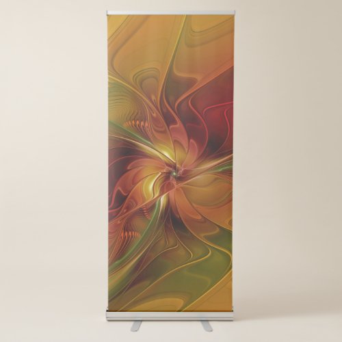 Abstract Red Orange Brown Green Fractal Art Flower Retractable Banner