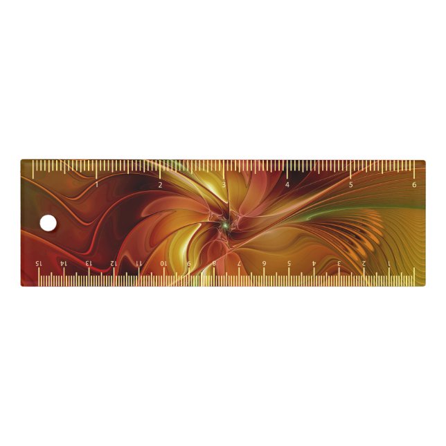 Abstract Red Orange Brown Green Fractal Art Flower Ruler (Front)
