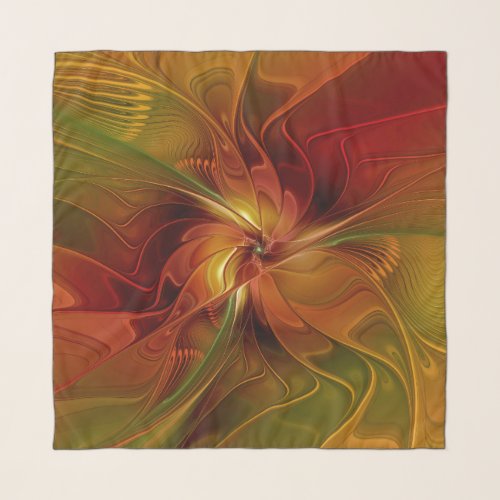 Abstract Red Orange Brown Green Fractal Art Flower Scarf