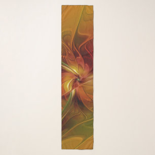 Abstract Red Orange Brown Green Fractal Art Flower Scarf