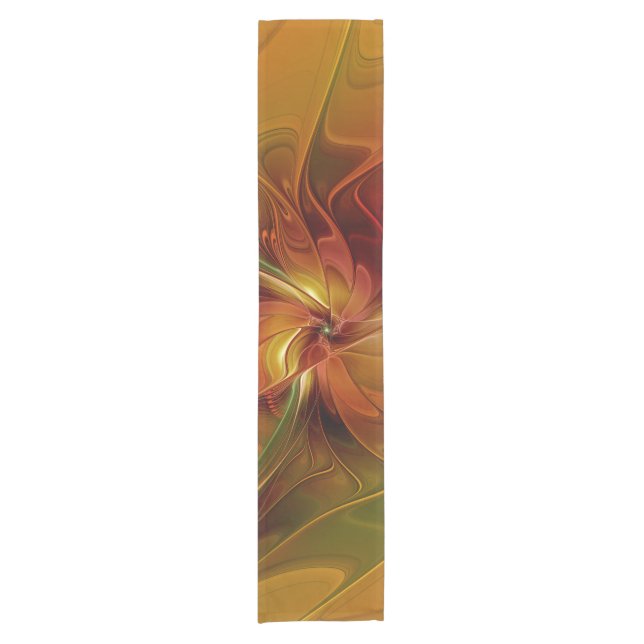 Abstract Red Orange Brown Green Fractal Art Flower Short Table Runner (Front)