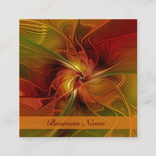 Abstract Red Orange Brown Green Fractal Art Flower Square Business Card