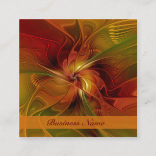 Abstract Red Orange Brown Green Fractal Art Flower Square Business Card