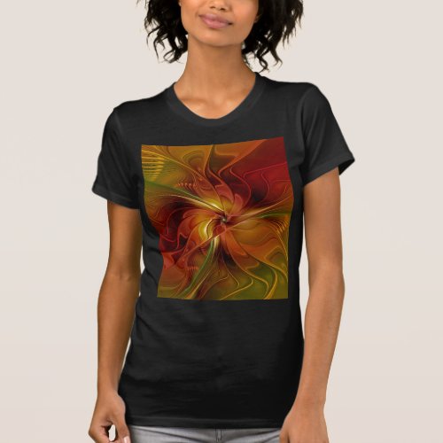 Abstract Red Orange Brown Green Fractal Art Flower T_Shirt