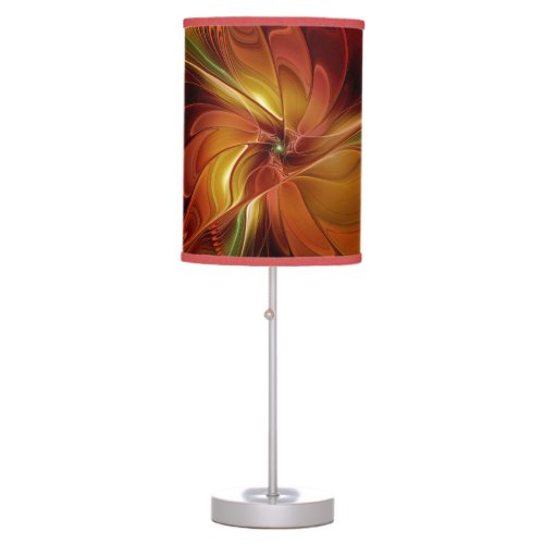 Abstract Red Orange Brown Green Fractal Art Flower Table Lamp