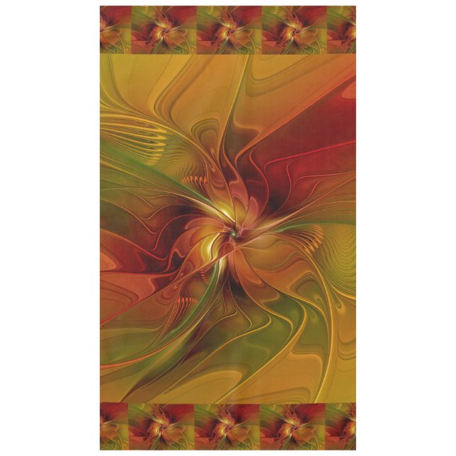 Abstract Red Orange Brown Green Fractal Art Flower Tablecloth (Front)