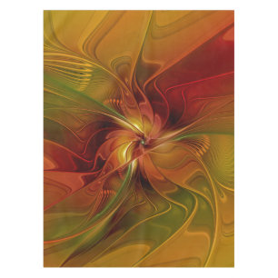 Abstract Red Orange Brown Green Fractal Art Flower Tablecloth