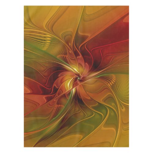 Abstract Red Orange Brown Green Fractal Art Flower Tablecloth