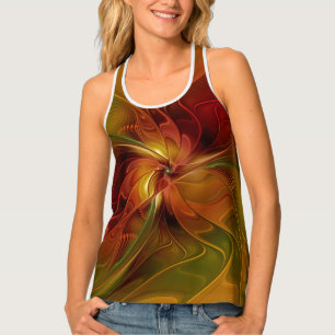Abstract Red Orange Brown Green Fractal Art Flower Tank Top