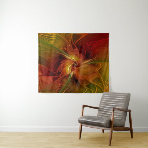 Abstract Red Orange Brown Green Fractal Art Flower Tapestry
