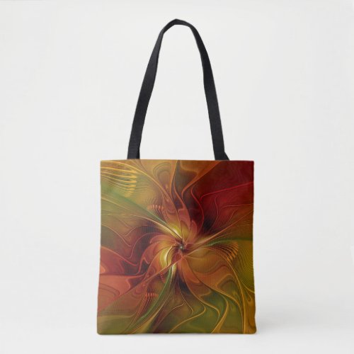 Abstract Red Orange Brown Green Fractal Art Flower Tote Bag