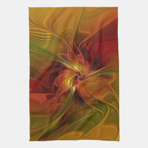 Abstract Red Orange Brown Green Fractal Art Flower Towel