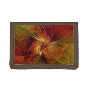Abstract Red Orange Brown Green Fractal Art Flower Tri-fold Wallet