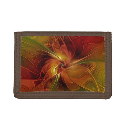Abstract Red Orange Brown Green Fractal Art Flower Trifold Wallet
