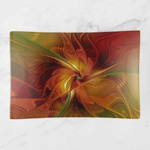 Abstract Red Orange Brown Green Fractal Art Flower Trinket Tray