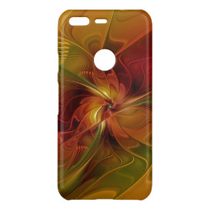 Abstract Red Orange Brown Green Fractal Art Flower Uncommon Google Pixel Case
